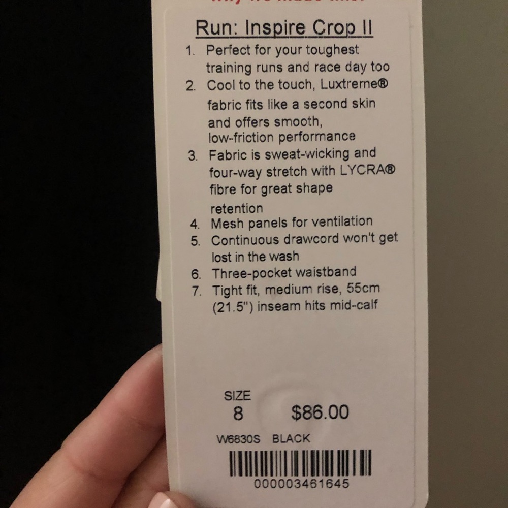 NWT Lululemon Run: Inspire Crop II. Never worn.